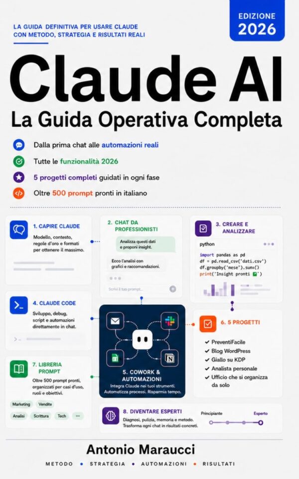 Copertina del libro «Claude AI — La Guida Operativa Completa» di Antonio Maraucci
