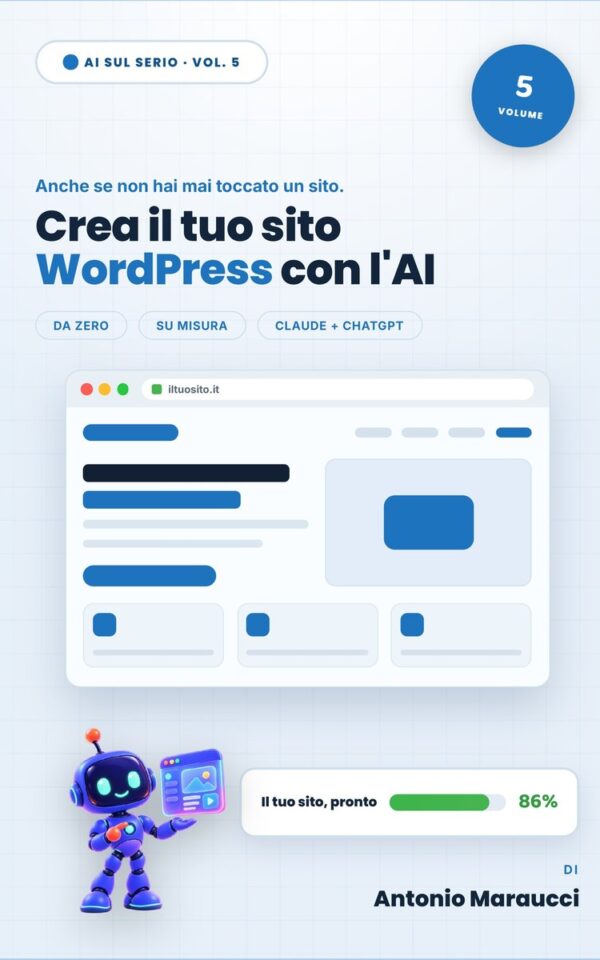 Copertina del libro «Crea il tuo sito WordPress con l’AI» di Antonio Maraucci