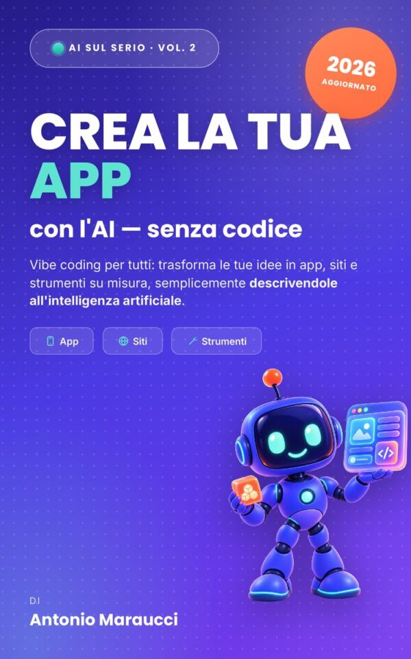 Copertina del libro «Crea la tua app con l’AI» di Antonio Maraucci