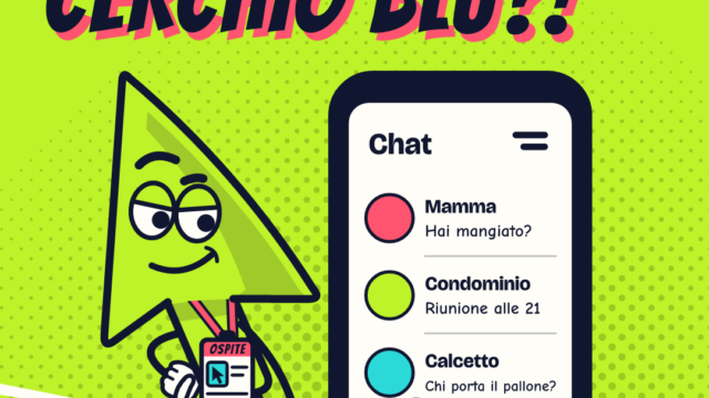 Serio, il cursore di AI Sul Serio, indica il cerchio nella lista delle chat di un telefono stilizzato. Titolo: «Cos’è quel cerchio blu?!»