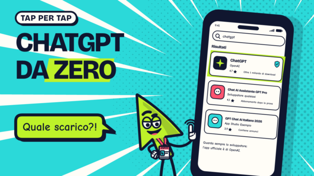 Miniatura del video «ChatGPT dal telefono, da zero»: Serio tocca un telefono con il negozio delle app, l’app ufficiale di OpenAI evidenziata, e chiede «Quale scarico?!».