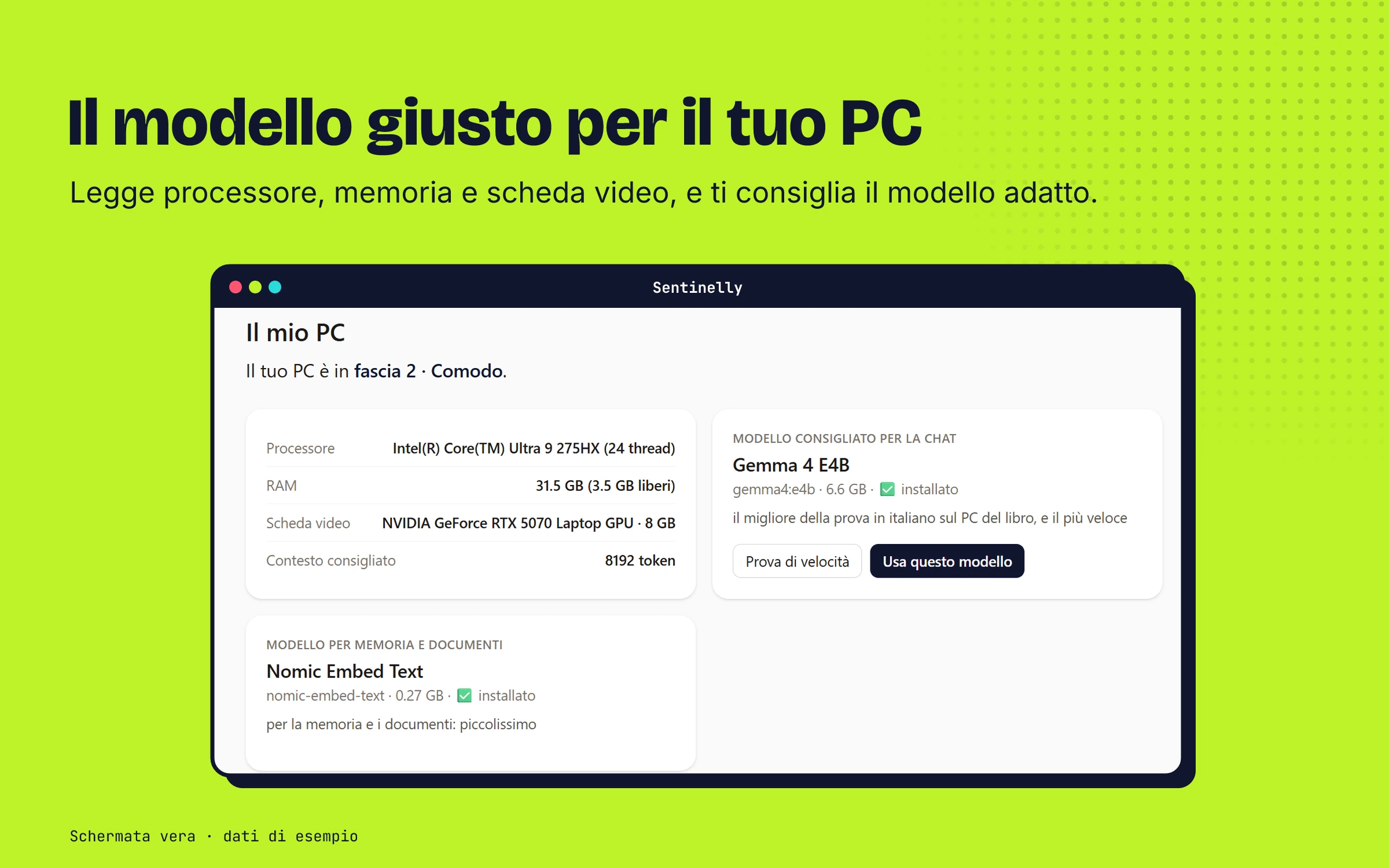 La pagina Il mio PC: processore, RAM, scheda video e il modello consigliato per la chat